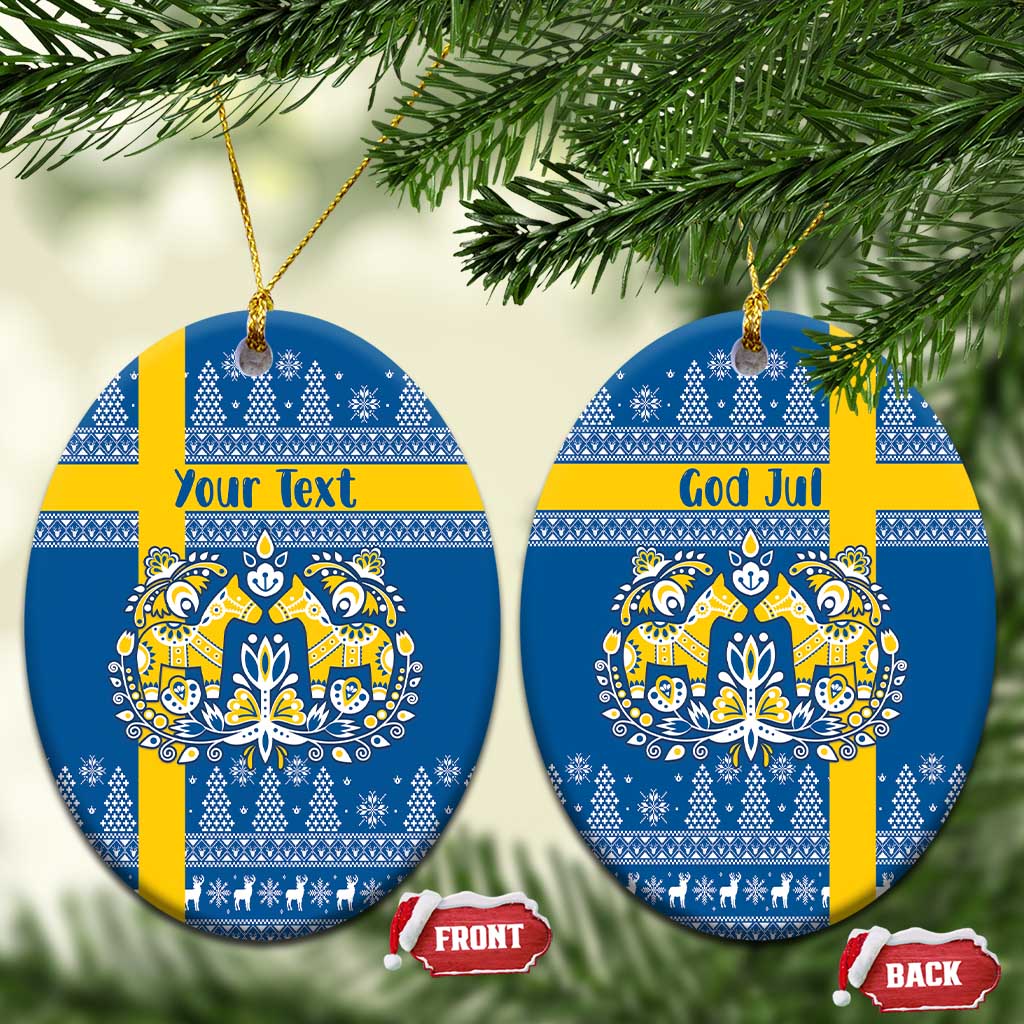 Sweden Christmas Personalized Ceramic Ornament Dala Horse God Jul - Wonder Print Shop