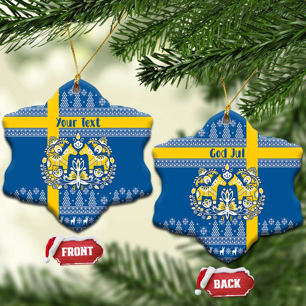 Sweden Christmas Personalized Ceramic Ornament Dala Horse God Jul - Wonder Print Shop