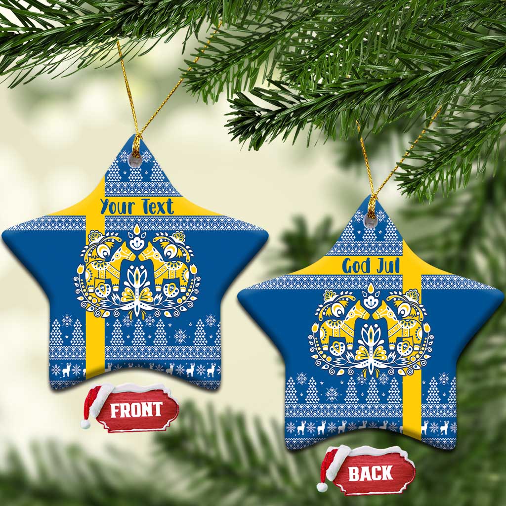 Sweden Christmas Personalized Ceramic Ornament Dala Horse God Jul - Wonder Print Shop
