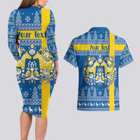 Sweden Christmas Personalized Couples Matching Long Sleeve Bodycon Dress and Hawaiian Shirt Dala Horse God Jul - Wonder Print Shop