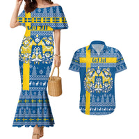 Sweden Christmas Personalized Couples Matching Mermaid Dress and Hawaiian Shirt Dala Horse God Jul - Wonder Print Shop