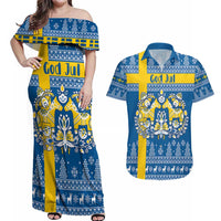 Sweden Christmas Personalized Couples Matching Off Shoulder Maxi Dress and Hawaiian Shirt Dala Horse God Jul - Wonder Print Shop