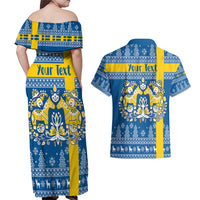 Sweden Christmas Personalized Couples Matching Off Shoulder Maxi Dress and Hawaiian Shirt Dala Horse God Jul - Wonder Print Shop