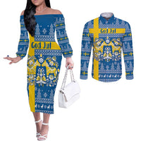 Sweden Christmas Personalized Couples Matching Off The Shoulder Long Sleeve Dress and Long Sleeve Button Shirt Dala Horse God Jul - Wonder Print Shop
