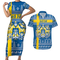 Sweden Christmas Personalized Couples Matching Short Sleeve Bodycon Dress and Hawaiian Shirt Dala Horse God Jul - Wonder Print Shop