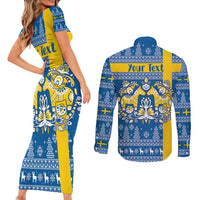 Sweden Christmas Personalized Couples Matching Short Sleeve Bodycon Dress and Long Sleeve Button Shirt Dala Horse God Jul - Wonder Print Shop