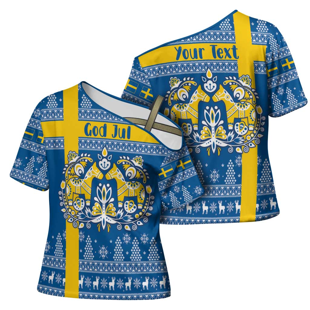 Sweden Christmas Personalized Cross Shoulder Shirt Dala Horse God Jul - Wonder Print Shop