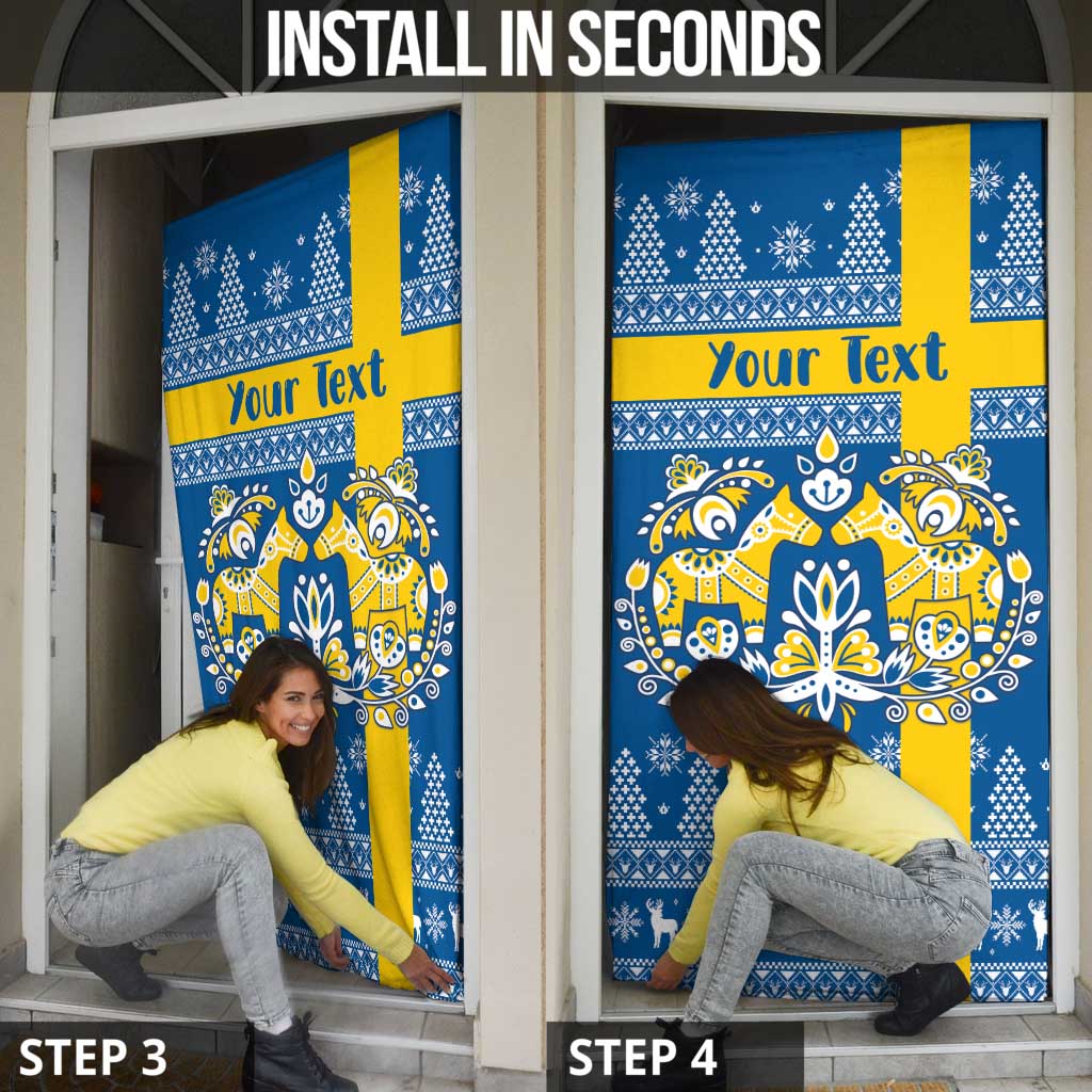 Sweden Christmas Personalized Door Cover Dala Horse God Jul - Wonder Print Shop