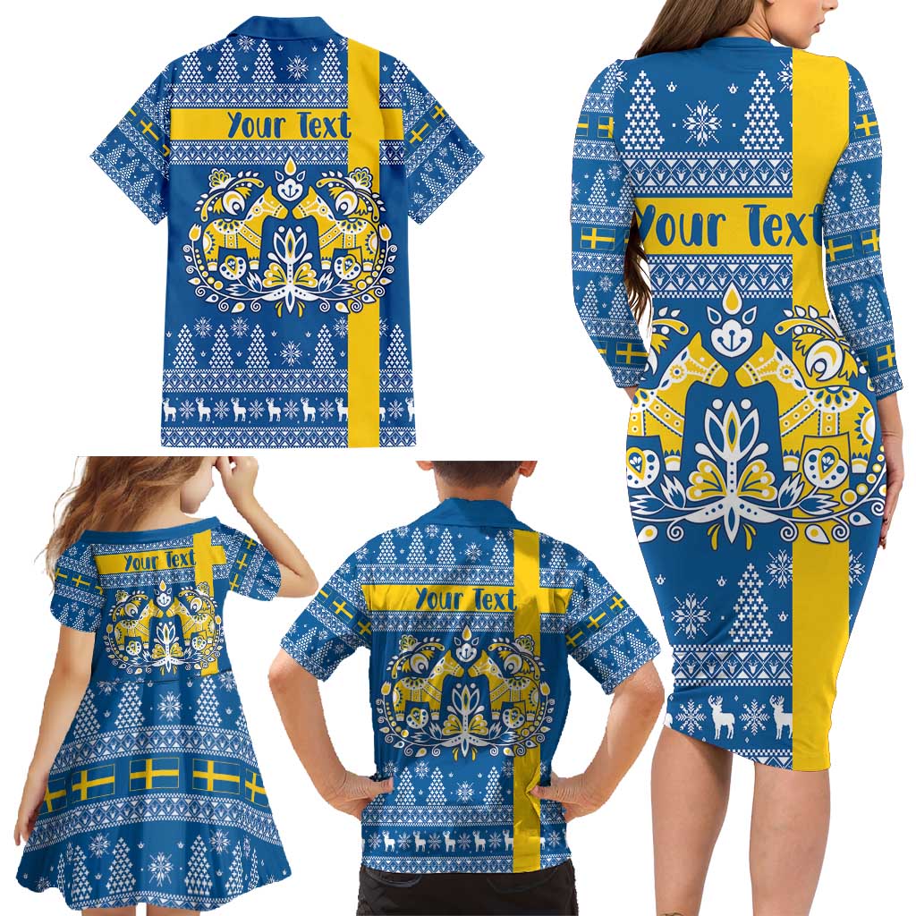 Sweden Christmas Personalized Family Matching Long Sleeve Bodycon Dress and Hawaiian Shirt Dala Horse God Jul - Wonder Print Shop