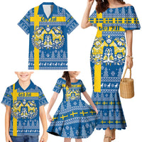 Sweden Christmas Personalized Family Matching Mermaid Dress and Hawaiian Shirt Dala Horse God Jul - Wonder Print Shop