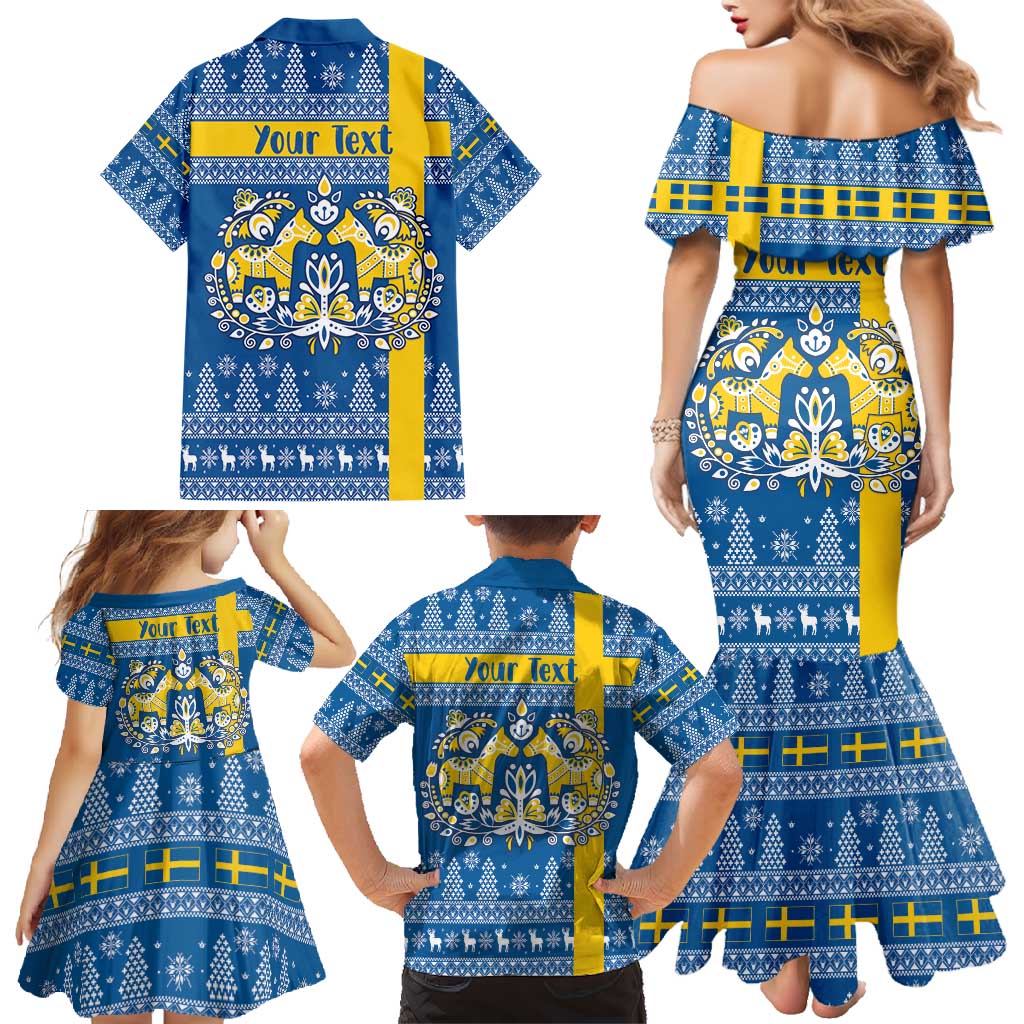 Sweden Christmas Personalized Family Matching Mermaid Dress and Hawaiian Shirt Dala Horse God Jul - Wonder Print Shop