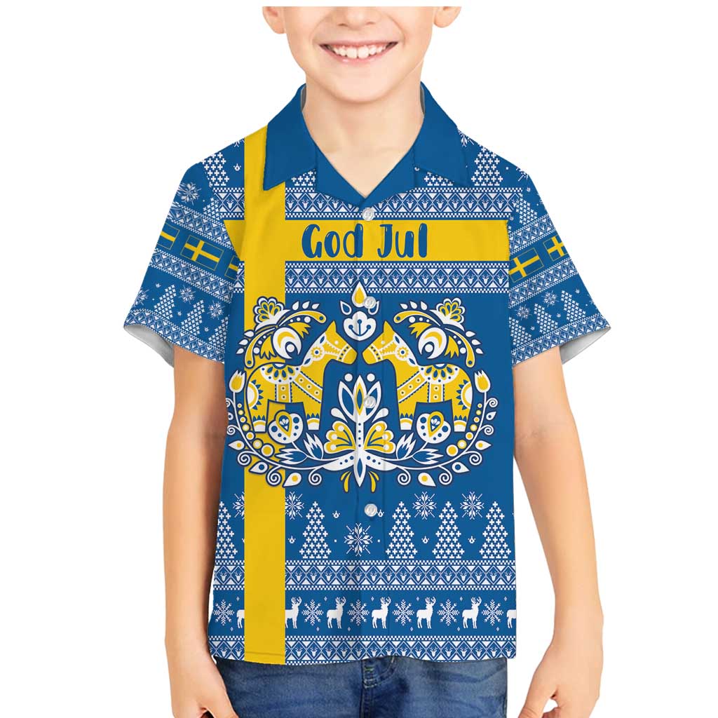 Sweden Christmas Personalized Family Matching Mermaid Dress and Hawaiian Shirt Dala Horse God Jul - Wonder Print Shop