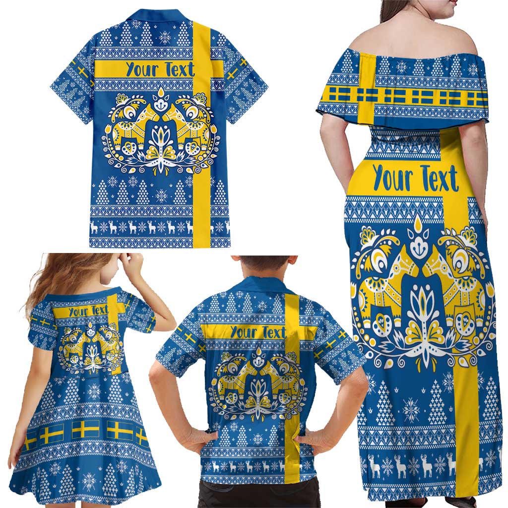 Sweden Christmas Personalized Family Matching Off Shoulder Maxi Dress and Hawaiian Shirt Dala Horse God Jul - Wonder Print Shop