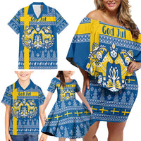 Sweden Christmas Personalized Family Matching Off Shoulder Short Dress and Hawaiian Shirt Dala Horse God Jul - Wonder Print Shop