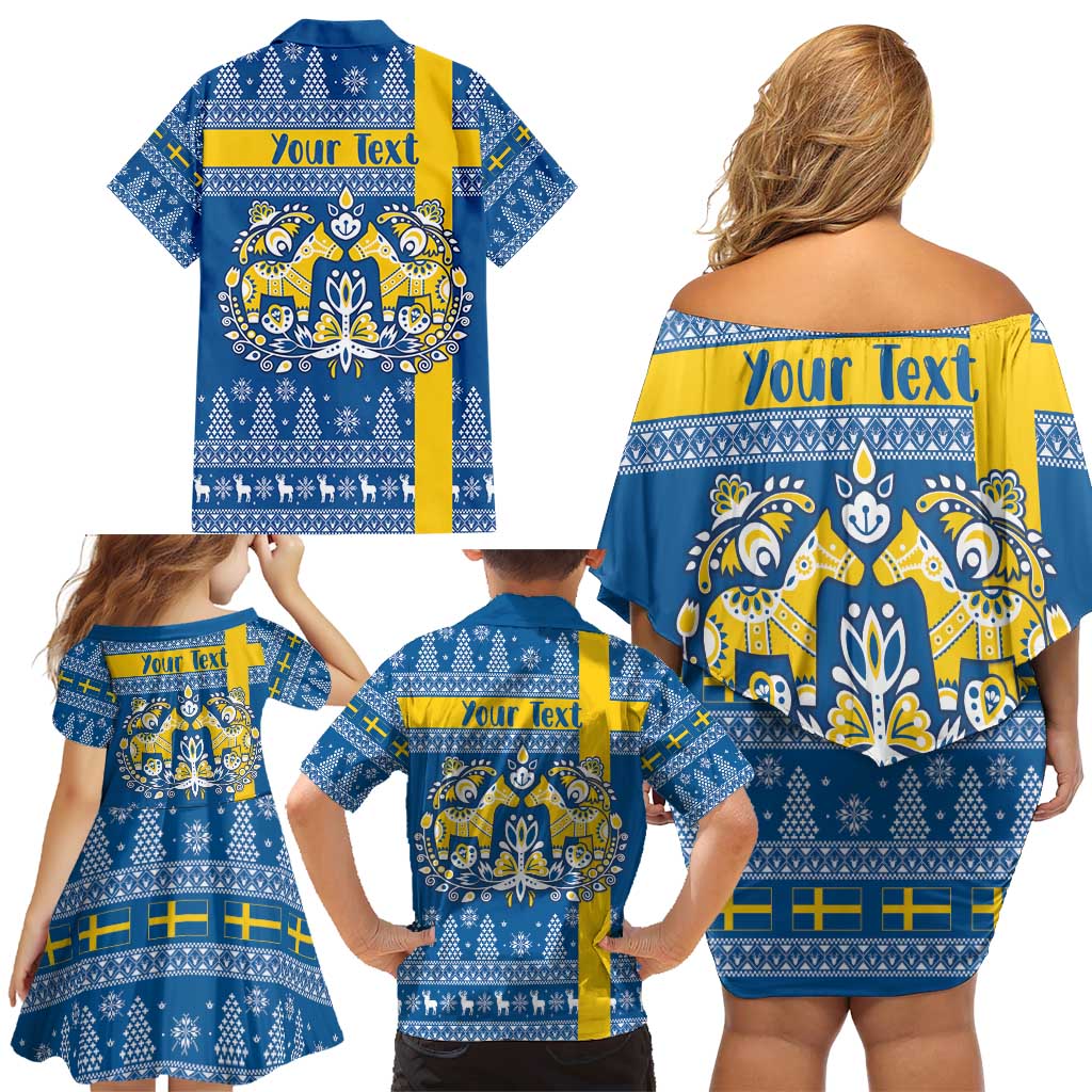 Sweden Christmas Personalized Family Matching Off Shoulder Short Dress and Hawaiian Shirt Dala Horse God Jul - Wonder Print Shop