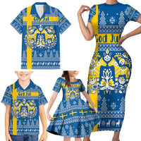 Sweden Christmas Personalized Family Matching Short Sleeve Bodycon Dress and Hawaiian Shirt Dala Horse God Jul - Wonder Print Shop