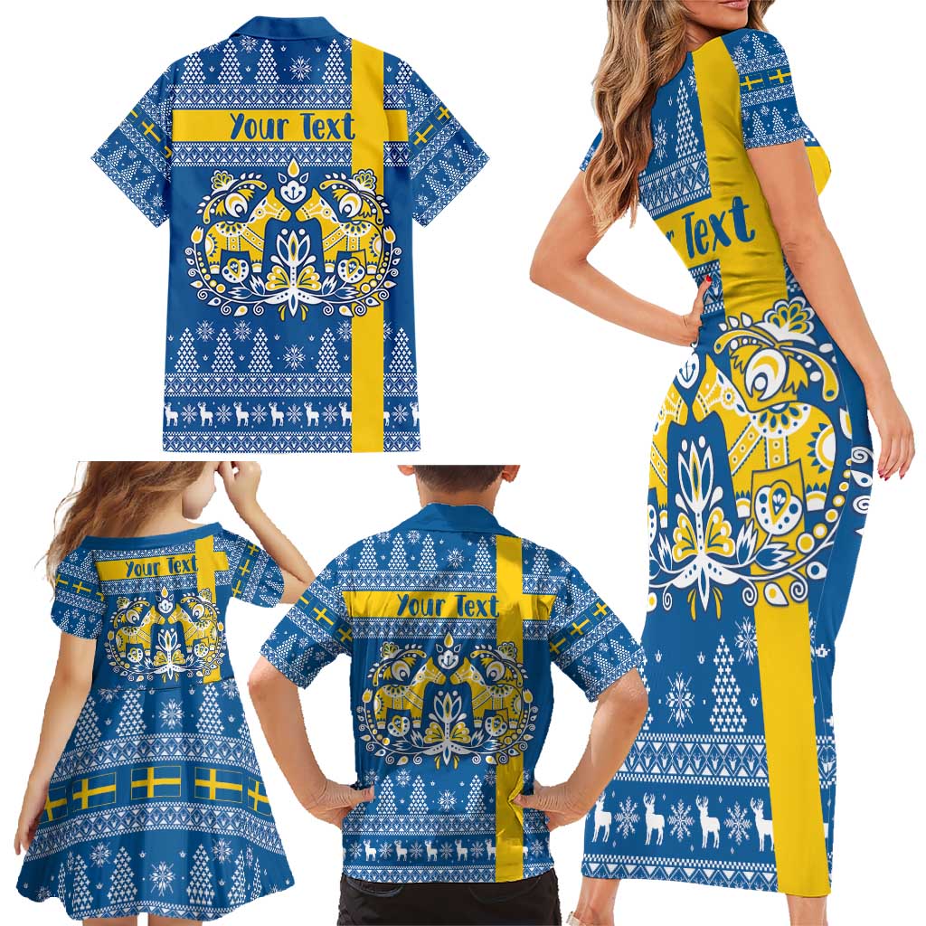 Sweden Christmas Personalized Family Matching Short Sleeve Bodycon Dress and Hawaiian Shirt Dala Horse God Jul - Wonder Print Shop