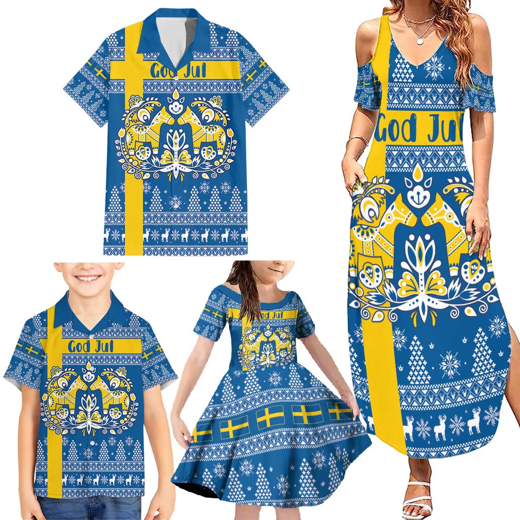 Sweden Christmas Personalized Family Matching Summer Maxi Dress and Hawaiian Shirt Dala Horse God Jul - Wonder Print Shop