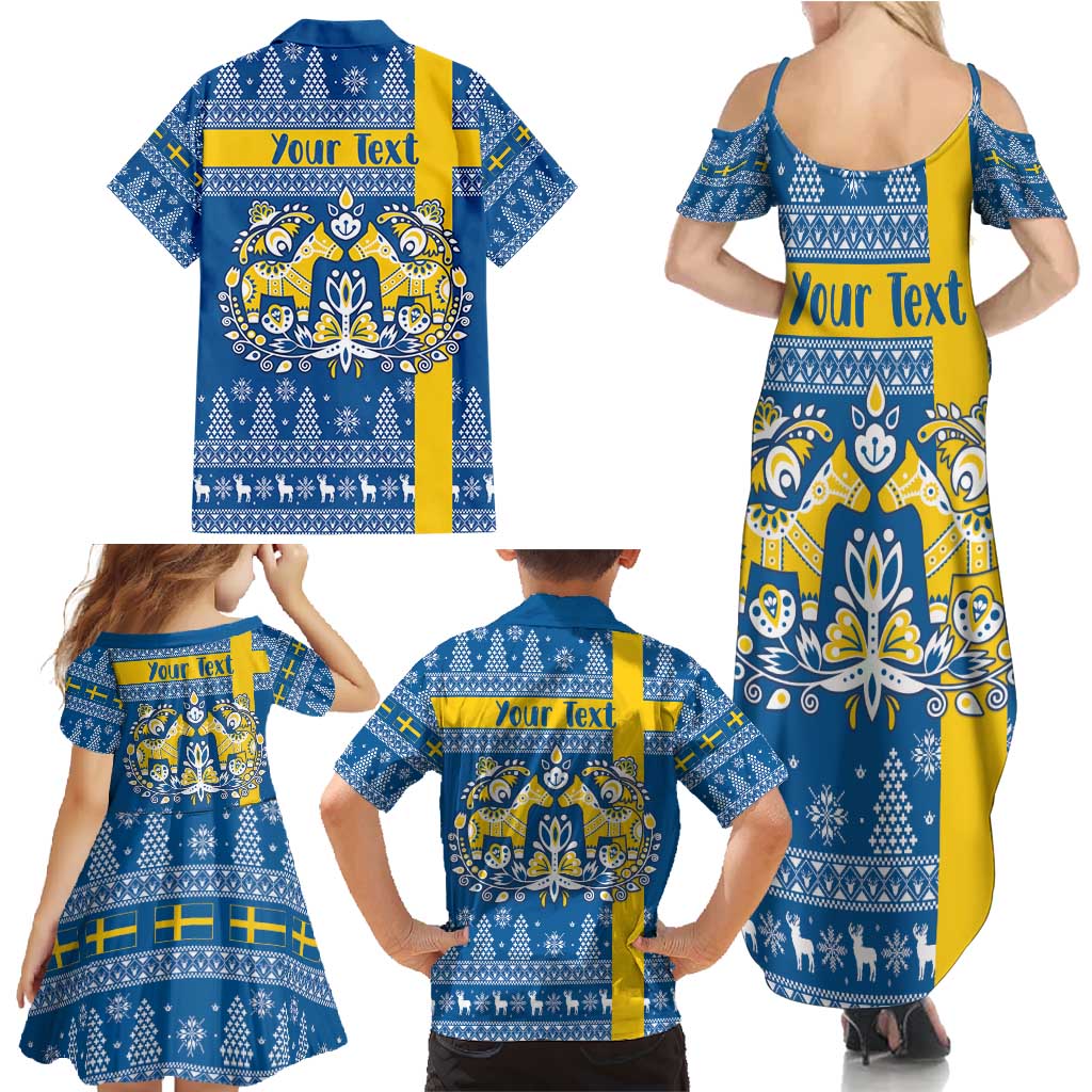 Sweden Christmas Personalized Family Matching Summer Maxi Dress and Hawaiian Shirt Dala Horse God Jul - Wonder Print Shop
