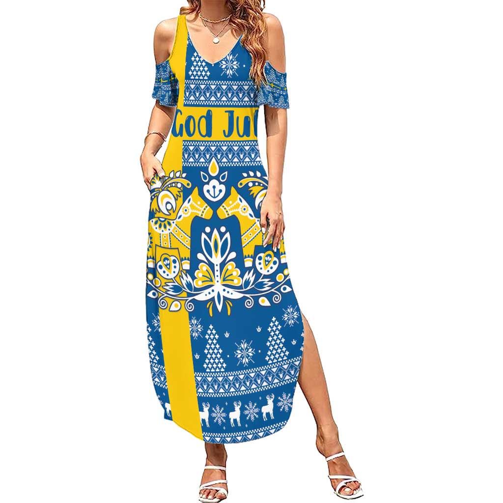 Sweden Christmas Personalized Family Matching Summer Maxi Dress and Hawaiian Shirt Dala Horse God Jul - Wonder Print Shop