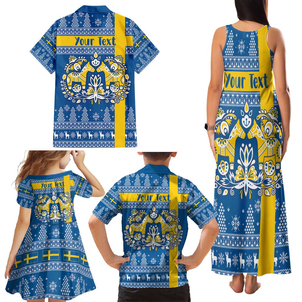 Sweden Christmas Personalized Family Matching Tank Maxi Dress and Hawaiian Shirt Dala Horse God Jul - Wonder Print Shop