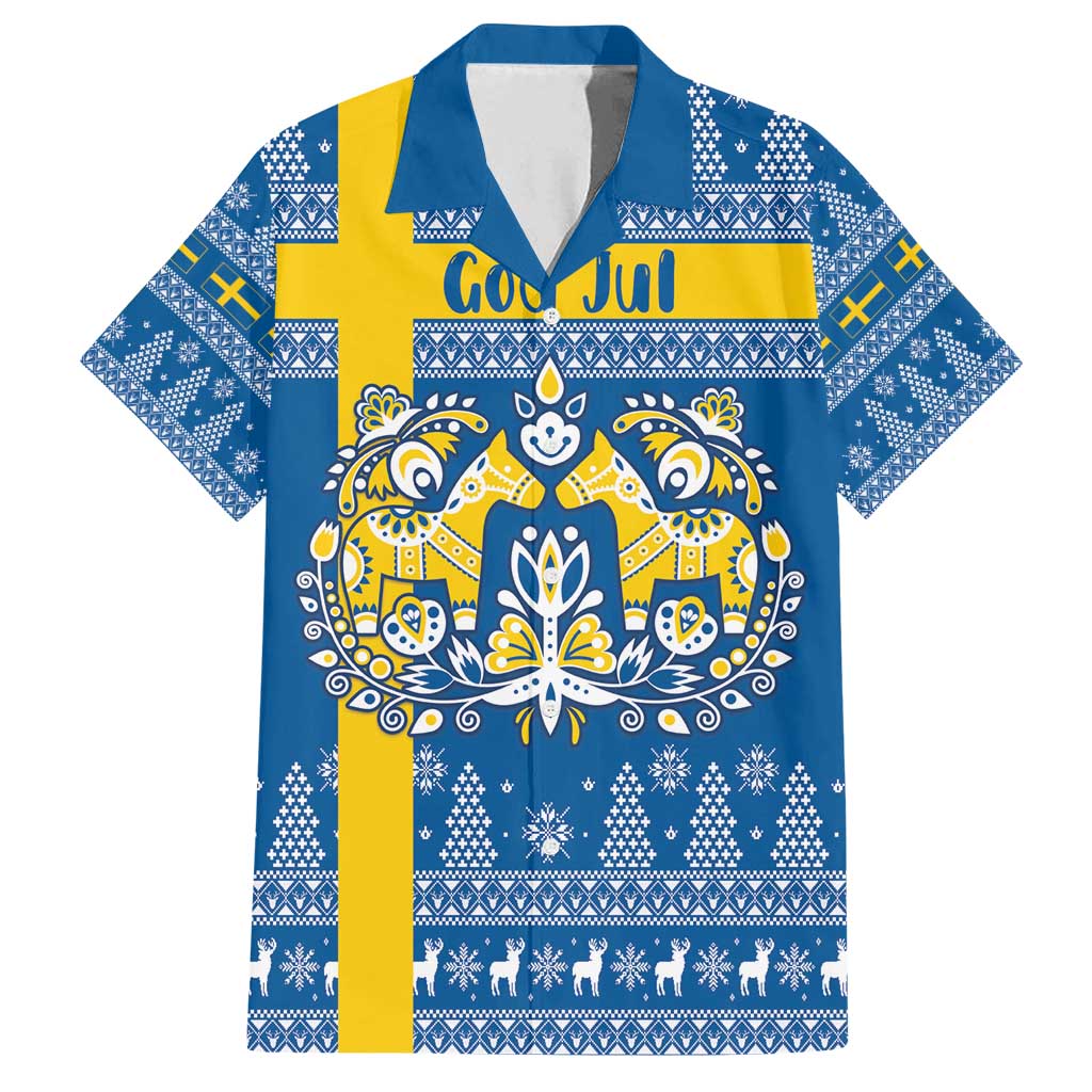 Sweden Christmas Personalized Family Matching Tank Maxi Dress and Hawaiian Shirt Dala Horse God Jul - Wonder Print Shop
