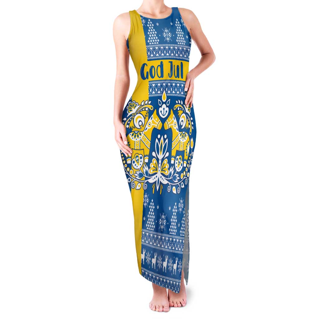 Sweden Christmas Personalized Family Matching Tank Maxi Dress and Hawaiian Shirt Dala Horse God Jul - Wonder Print Shop