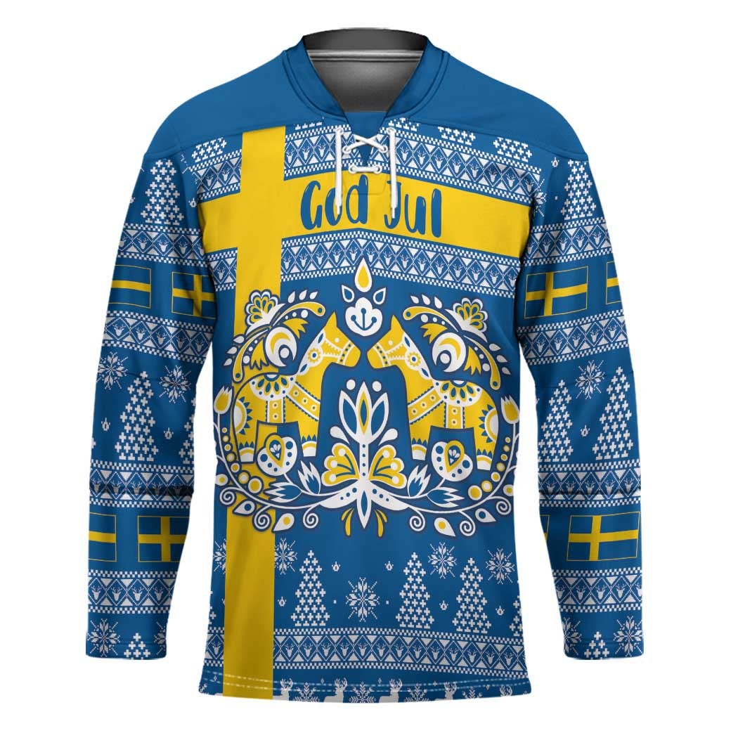 Sweden Christmas Personalized Hockey Jersey Dala Horse God Jul - Wonder Print Shop