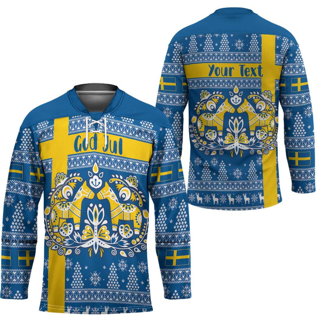 Sweden Christmas Personalized Hockey Jersey Dala Horse God Jul - Wonder Print Shop
