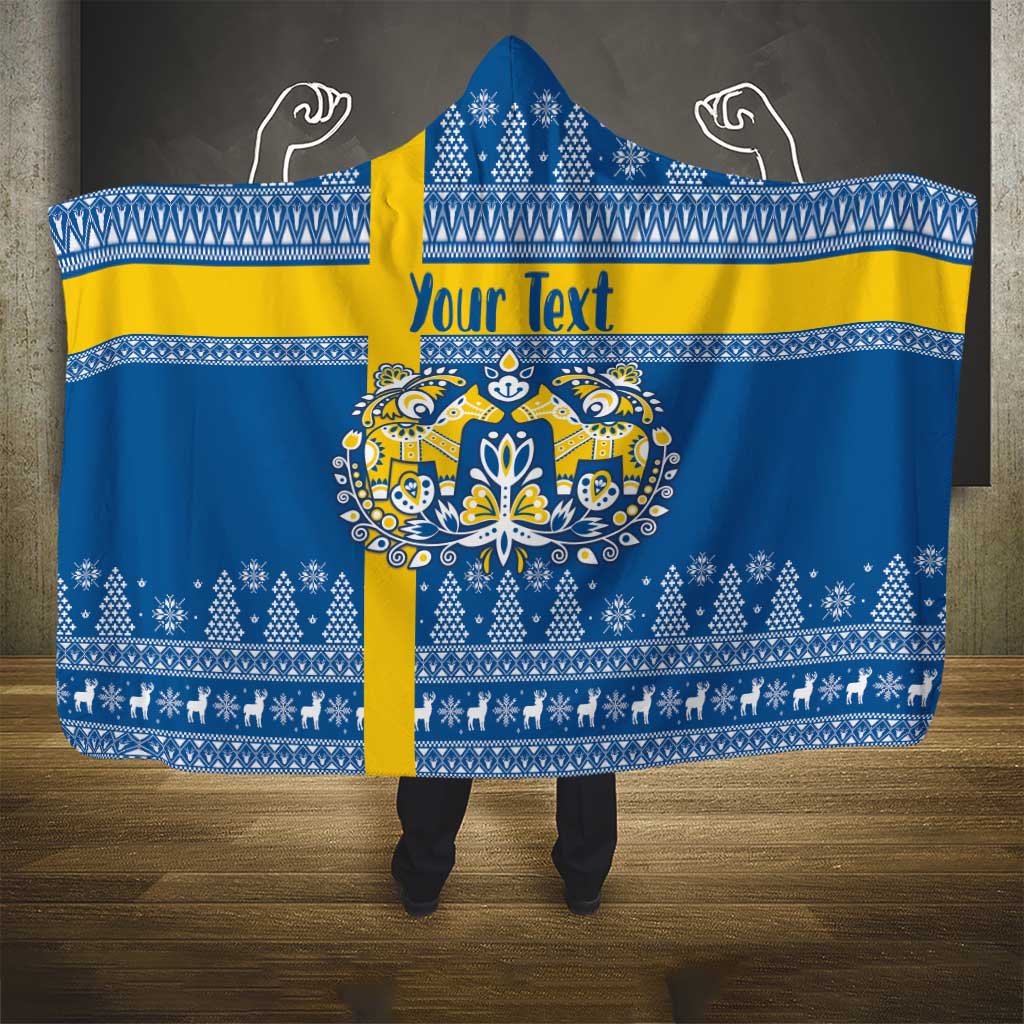 Sweden Christmas Personalized Hooded Blanket Dala Horse God Jul - Wonder Print Shop