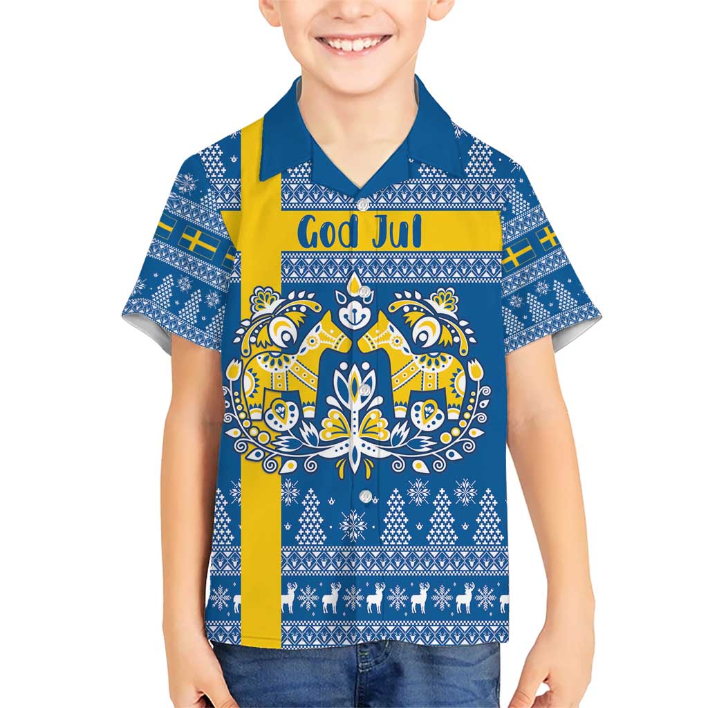 Sweden Christmas Personalized Kid Hawaiian Shirt Dala Horse God Jul - Wonder Print Shop