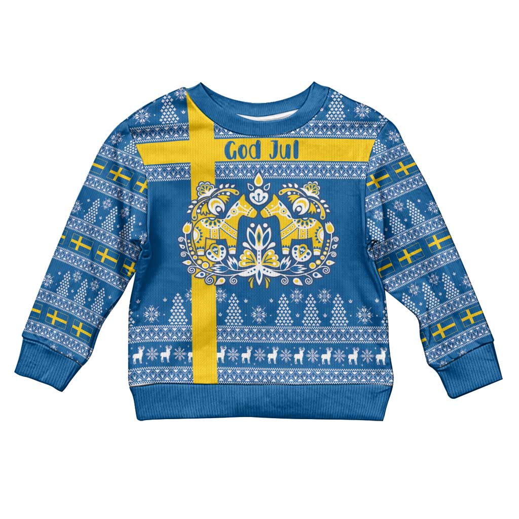 Sweden Christmas Personalized Kid Ugly Christmas Sweater Dala Horse God Jul - Wonder Print Shop