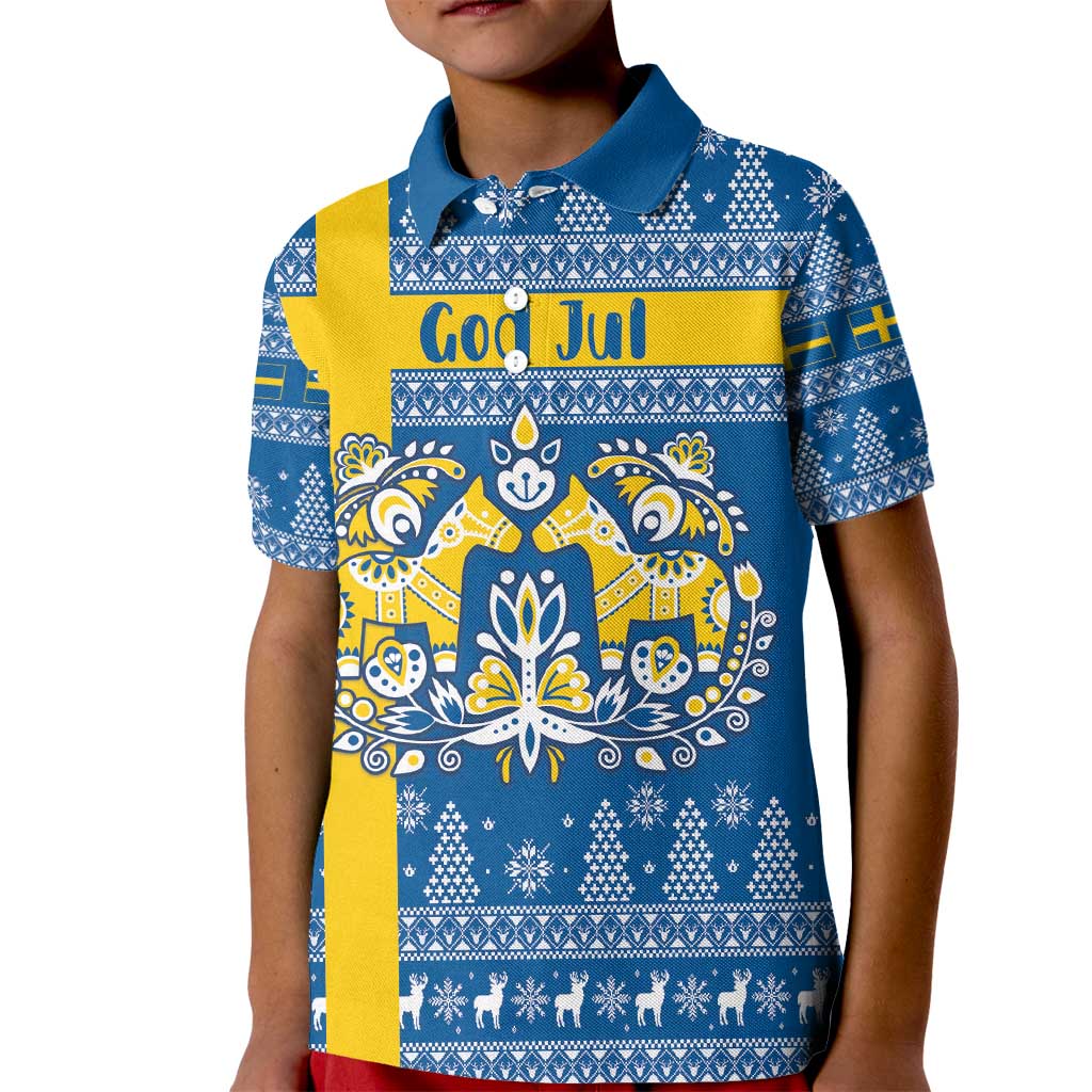 Sweden Christmas Personalized Kid Polo Shirt Dala Horse God Jul - Wonder Print Shop