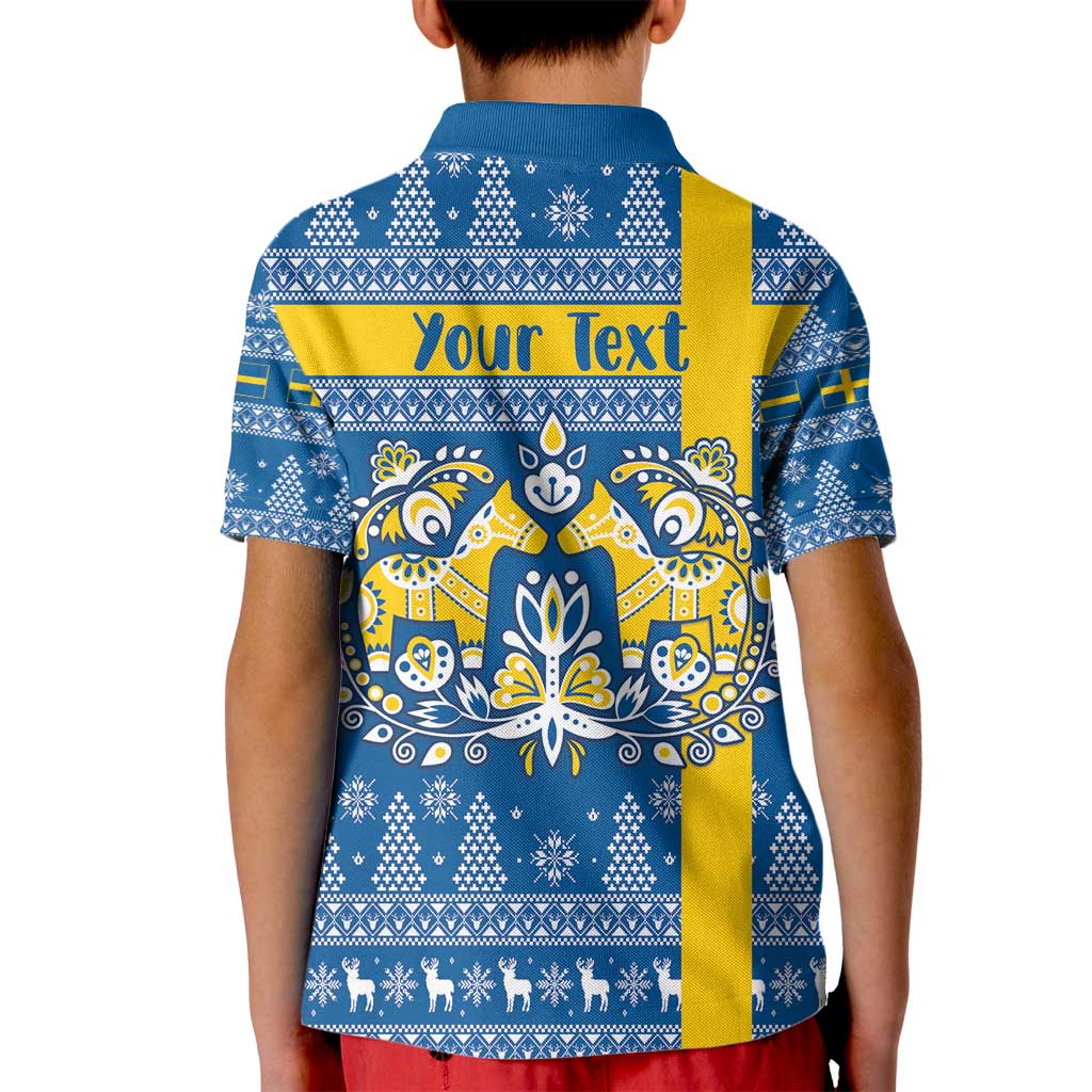 Sweden Christmas Personalized Kid Polo Shirt Dala Horse God Jul - Wonder Print Shop