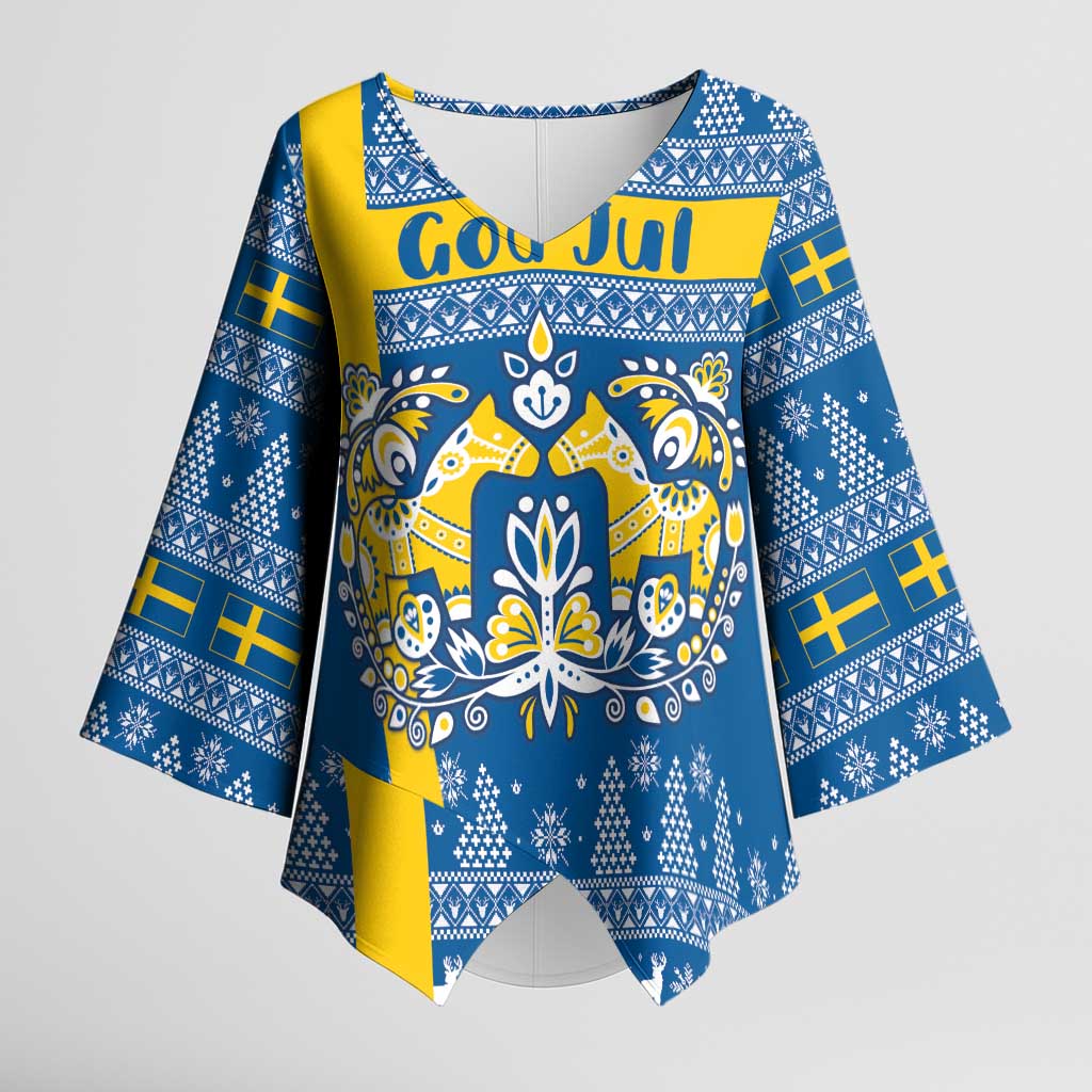 Sweden Christmas Personalized Kimono Sleeve Blouse Dala Horse God Jul - Wonder Print Shop