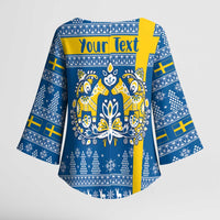 Sweden Christmas Personalized Kimono Sleeve Blouse Dala Horse God Jul - Wonder Print Shop