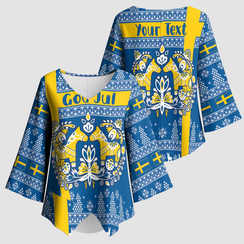 Sweden Christmas Personalized Kimono Sleeve Blouse Dala Horse God Jul - Wonder Print Shop