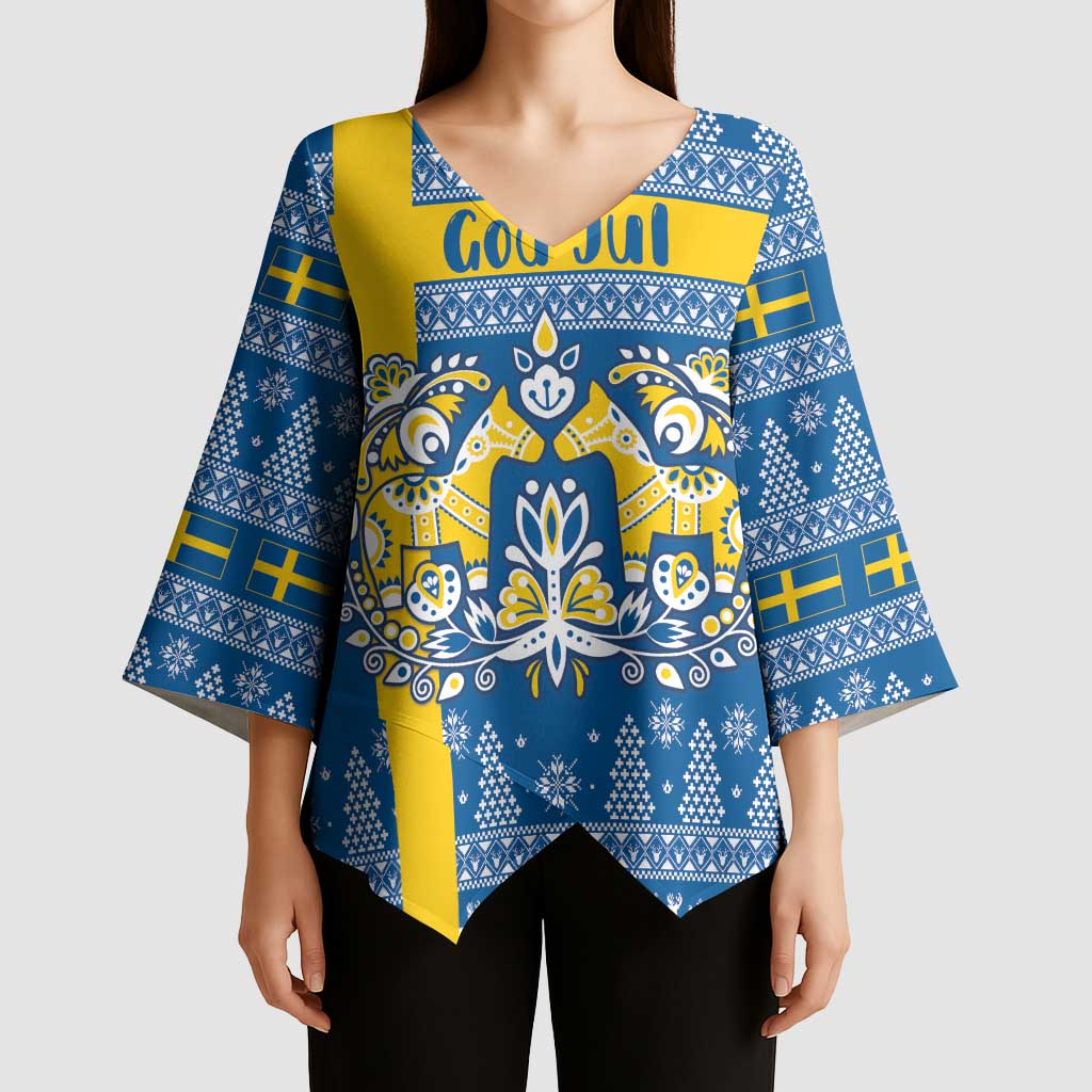 Sweden Christmas Personalized Kimono Sleeve Blouse Dala Horse God Jul - Wonder Print Shop