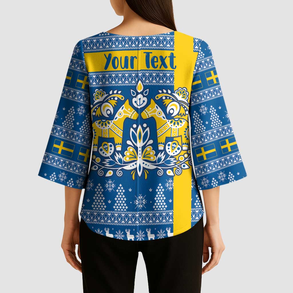 Sweden Christmas Personalized Kimono Sleeve Blouse Dala Horse God Jul - Wonder Print Shop
