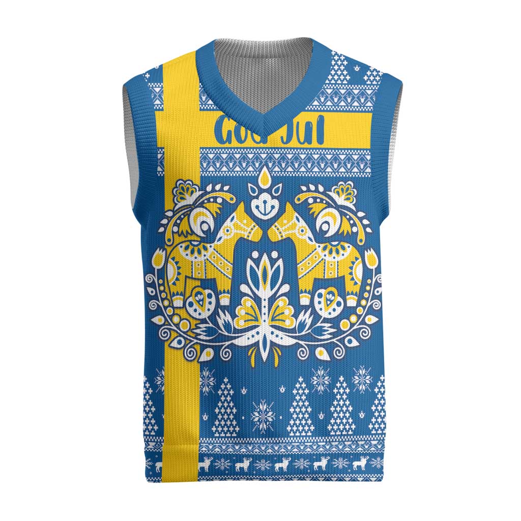 Sweden Christmas Personalized Christmas Knitted V-Neck Vest Dala Horse God Jul - Wonder Print Shop