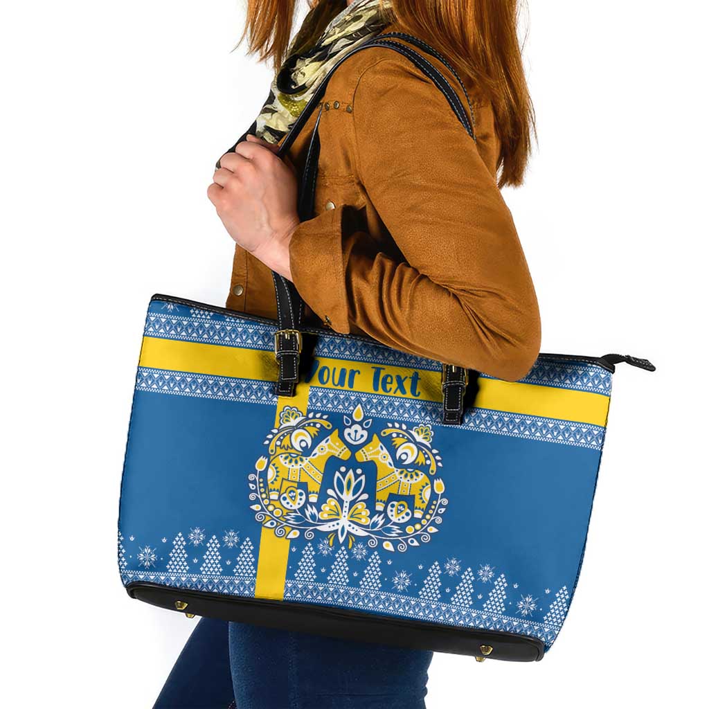 Sweden Christmas Personalized Leather Tote Bag Dala Horse God Jul - Wonder Print Shop