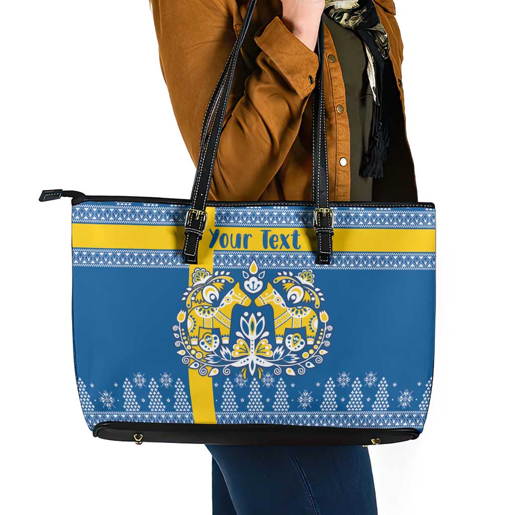 Sweden Christmas Personalized Leather Tote Bag Dala Horse God Jul - Wonder Print Shop