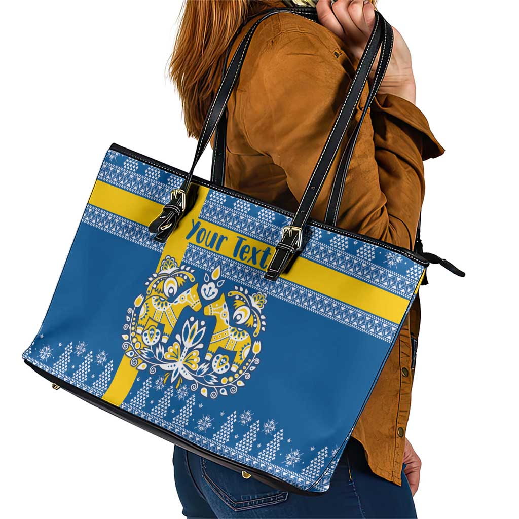 Sweden Christmas Personalized Leather Tote Bag Dala Horse God Jul - Wonder Print Shop