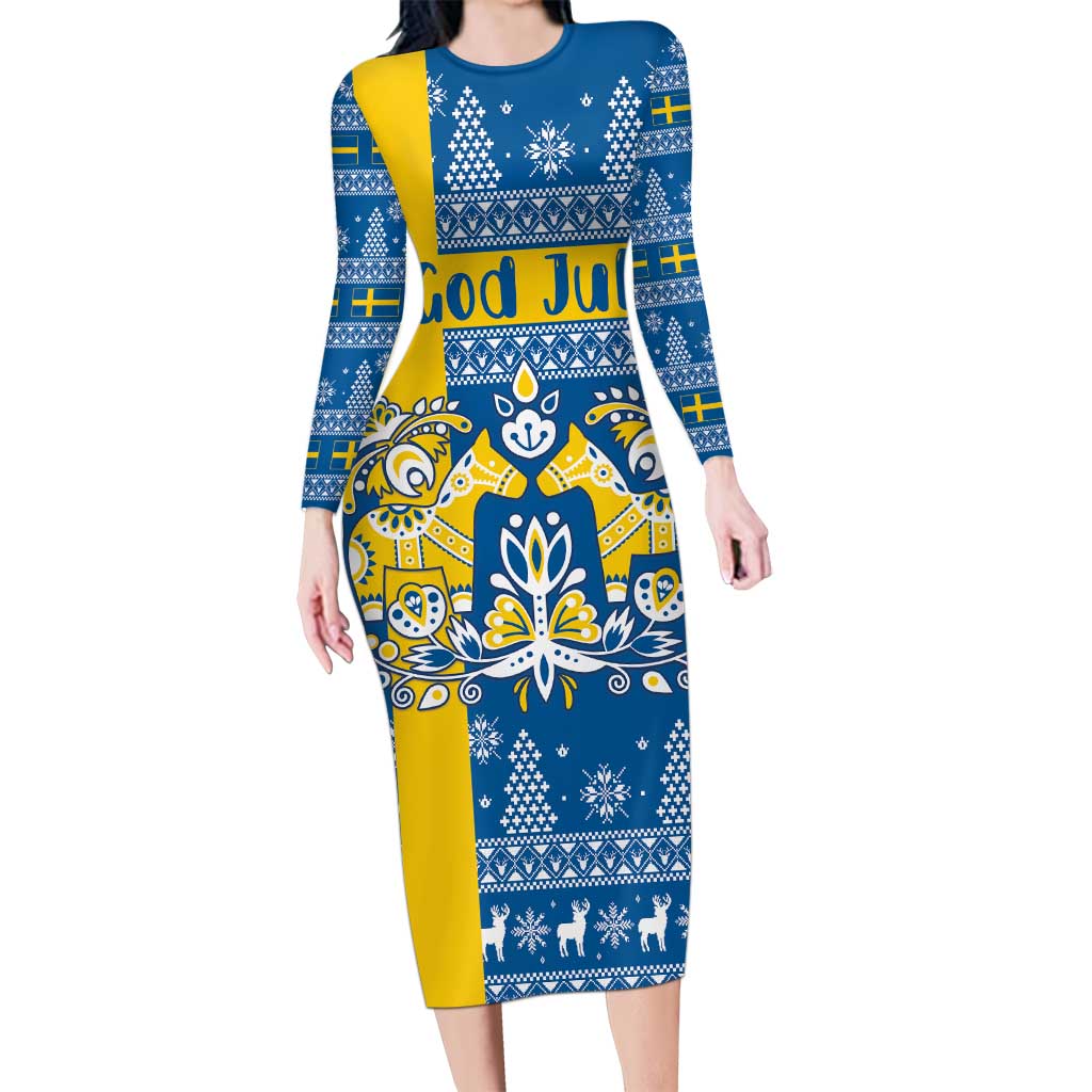 Sweden Christmas Personalized Long Sleeve Bodycon Dress Dala Horse God Jul - Wonder Print Shop