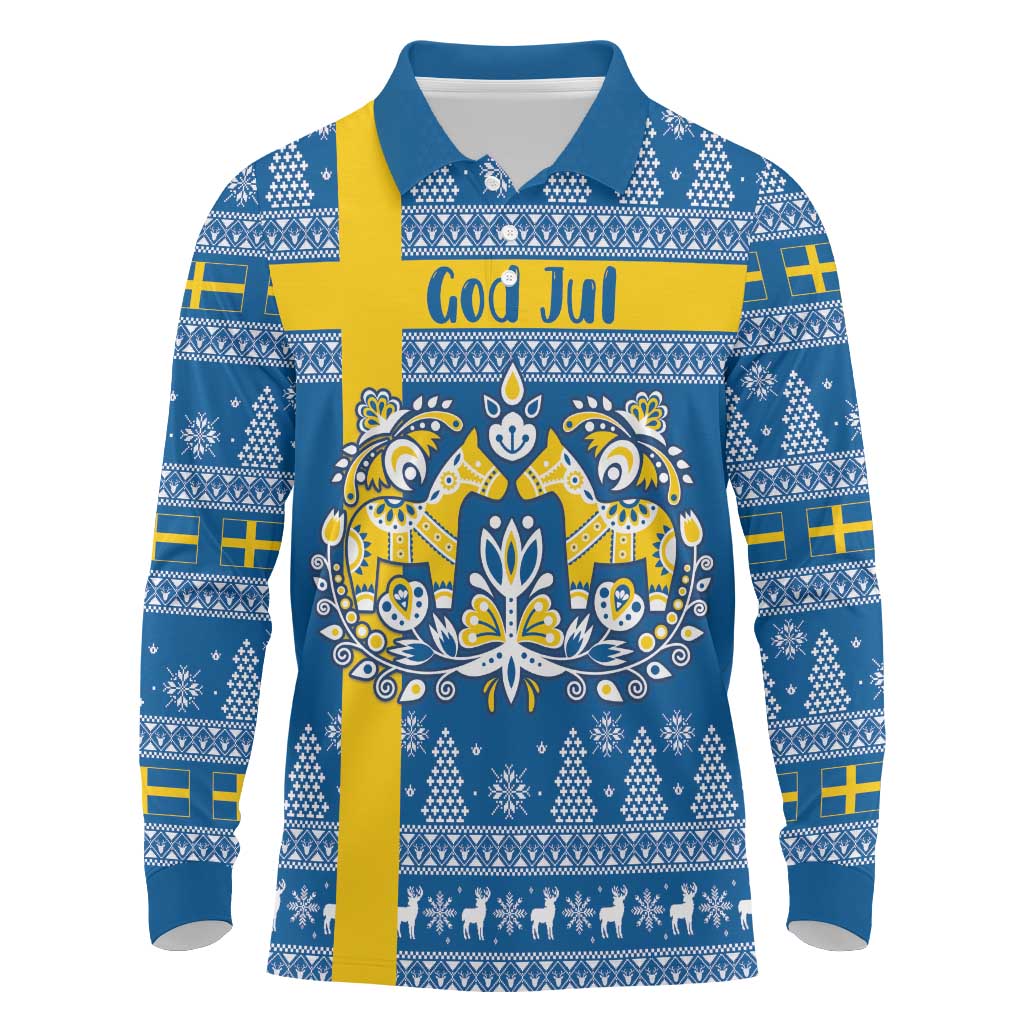 Sweden Christmas Personalized Long Sleeve Polo Shirt Dala Horse God Jul - Wonder Print Shop