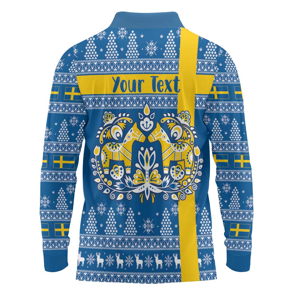 Sweden Christmas Personalized Long Sleeve Polo Shirt Dala Horse God Jul - Wonder Print Shop