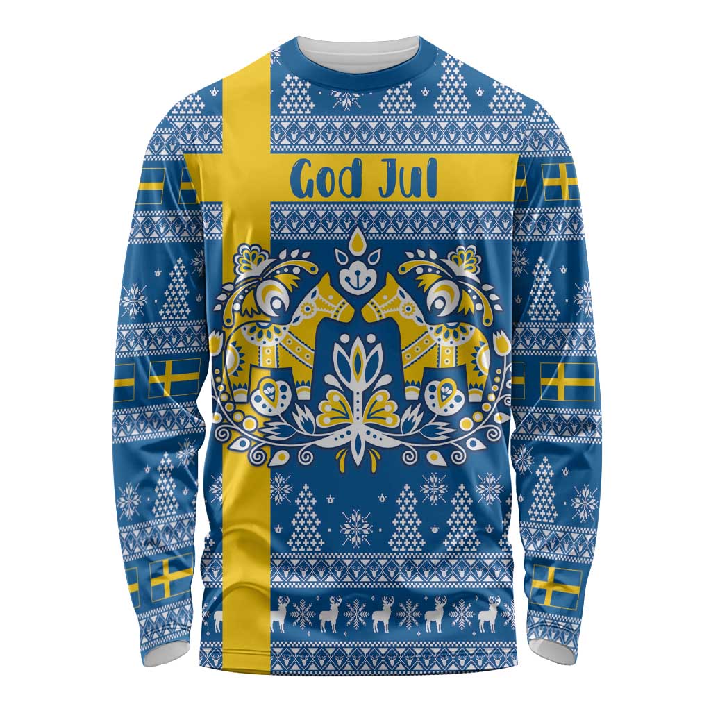 Sweden Christmas Personalized Long Sleeve Shirt Dala Horse God Jul - Wonder Print Shop