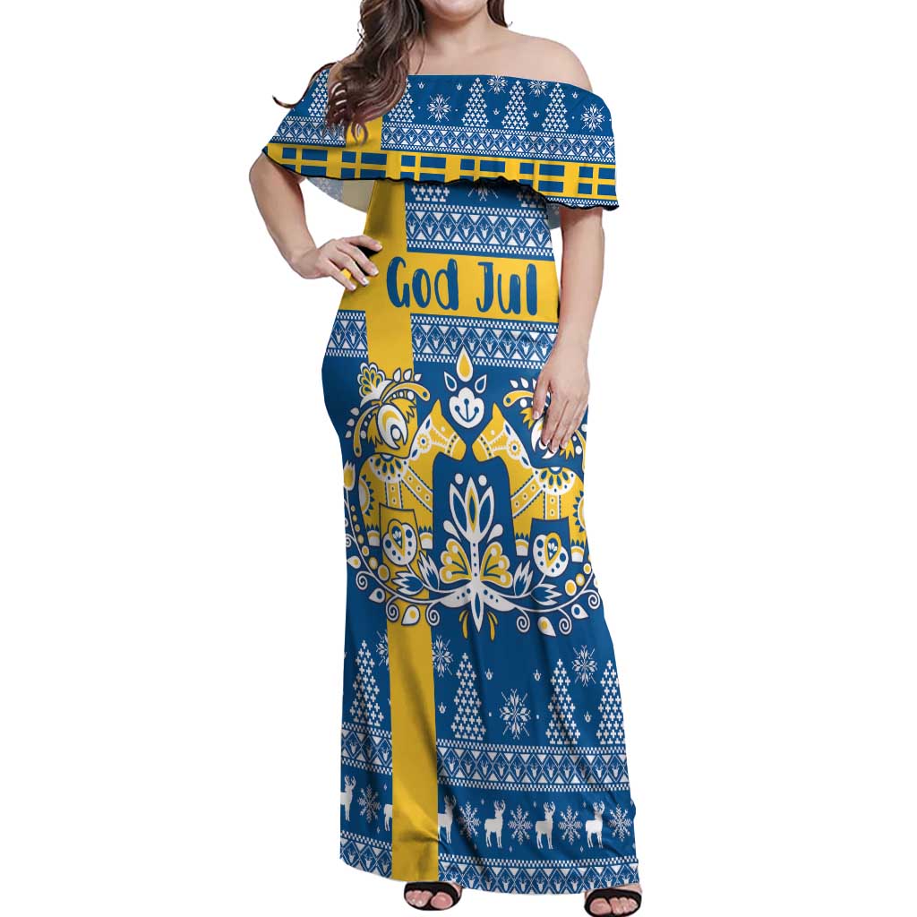 Sweden Christmas Personalized Off Shoulder Maxi Dress Dala Horse God Jul - Wonder Print Shop
