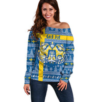 Sweden Christmas Personalized Off Shoulder Sweater Dala Horse God Jul - Wonder Print Shop
