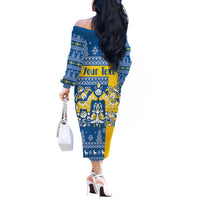 Sweden Christmas Personalized Off The Shoulder Long Sleeve Dress Dala Horse God Jul - Wonder Print Shop